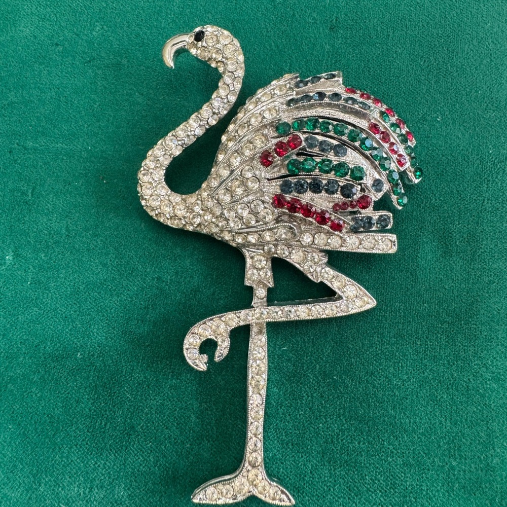Silver Vintage Flamingo Brooch